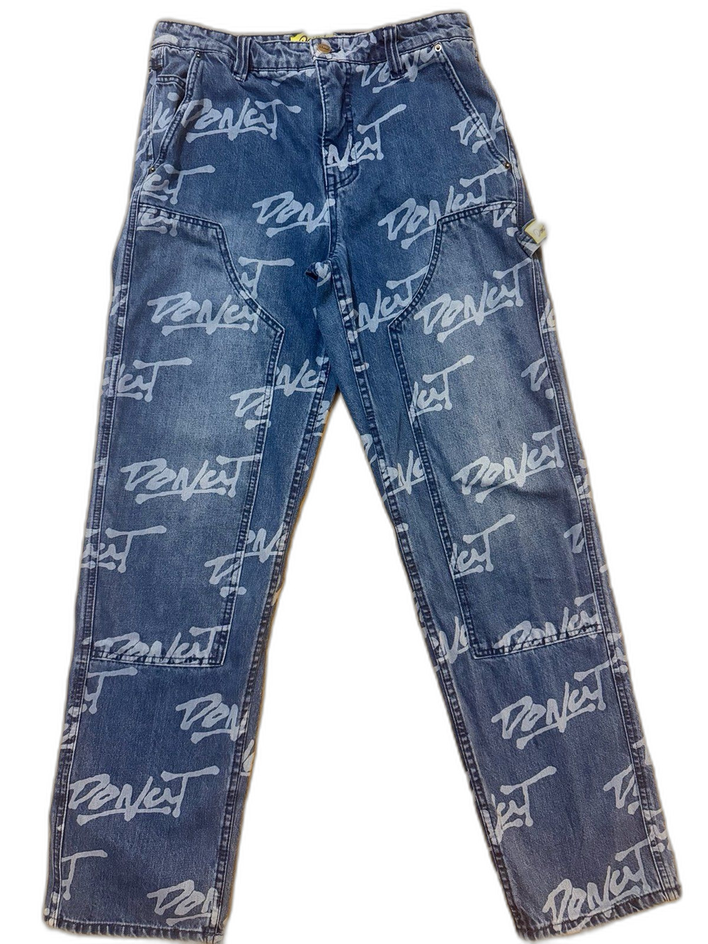 Donut Y2K 90's Retro Vintage All-Over Print Carpenter Jeans Blue Size 32